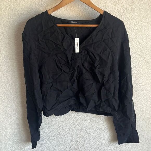 Madewell Brushed Front Ruched Top Womens Size 12 Black - Picture 2 of 12